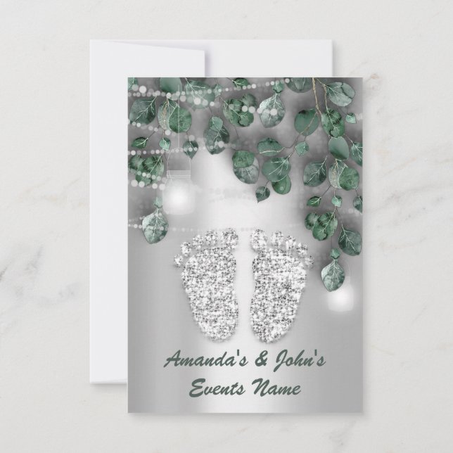 Convites Chá de fraldas Pés Russo Cinza Verde Garoto (Verso)