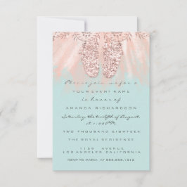 Convites Chá de fraldas Pés Silver Girl Roya Rosa Glitter