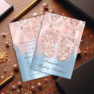 Convites Chá de fraldas Pés Silver Girl Royal Rosa Blue