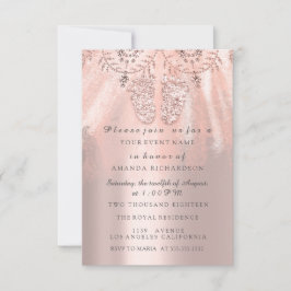 Convites Chá de fraldas Pés Silver Girl Royal Rosa Glitter