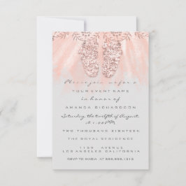 Convites Chá de fraldas Pés Silver Girl Royal Rosa Glitter