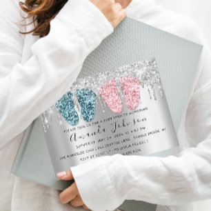 Convites Chá de fraldas pica Cinza de prata gêmeos gêmeos