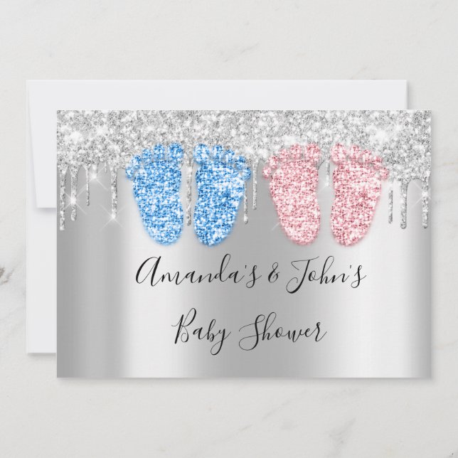 Convites Chá de fraldas pica prata penteado gêmeos beija ga (Verso)