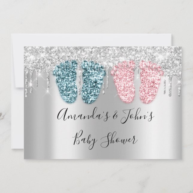 Convites Chá de fraldas pica prata penteado gêmeos beija mo (Verso)