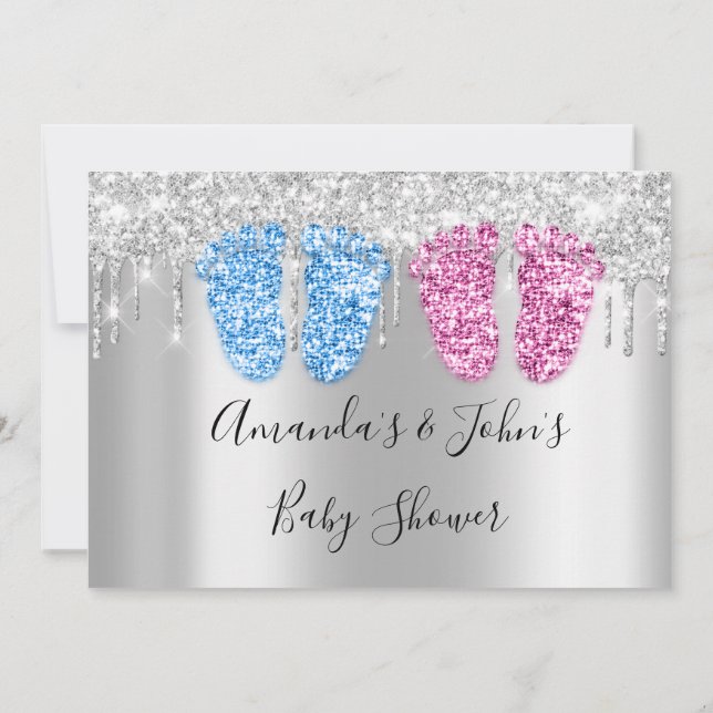 Convites Chá de fraldas pica prataTwins Garota Azul (Verso)