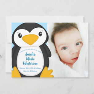 Convites Chá de fraldas pinguim azul