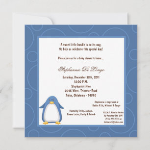 Convites chá de fraldas Pinguin Pok-a-Dot 5x7