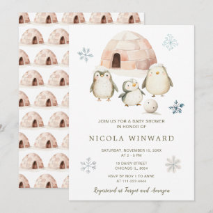 Convites Chá de fraldas Pinguins de inverno