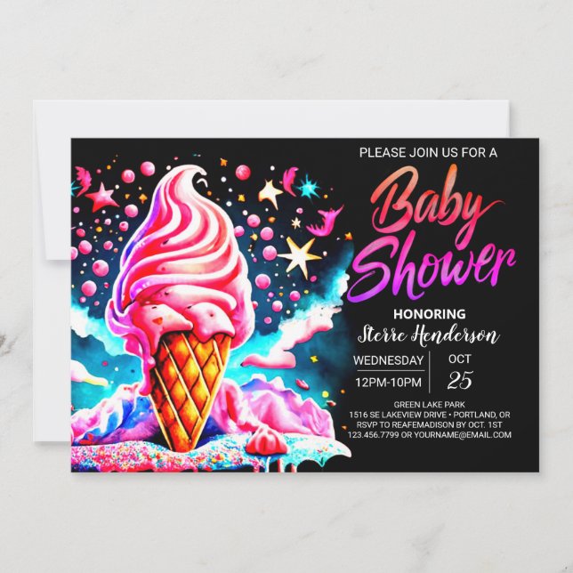 Convites Chá de fraldas Pink Custom Sorvete Cone Bliss (Frente)