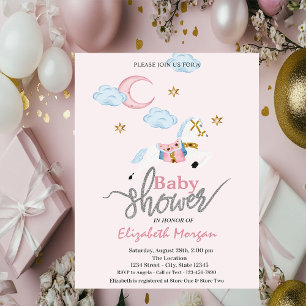 Convites Chá de fraldas Pink de Pequeno Pôneo de Aquarela