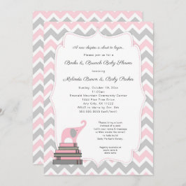 Convites Chá de fraldas Pink Elephant Book, livros e brunch