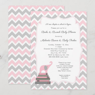 Convites Chá de fraldas Pink Elephant Book, livros e brunch