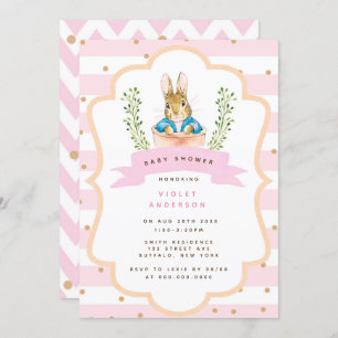 Convites Chá de fraldas Pink Girl do Peter Rabbit Pastel