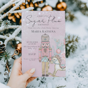 Convites chá de fraldas Pink Nutcracker de aquarela Natal