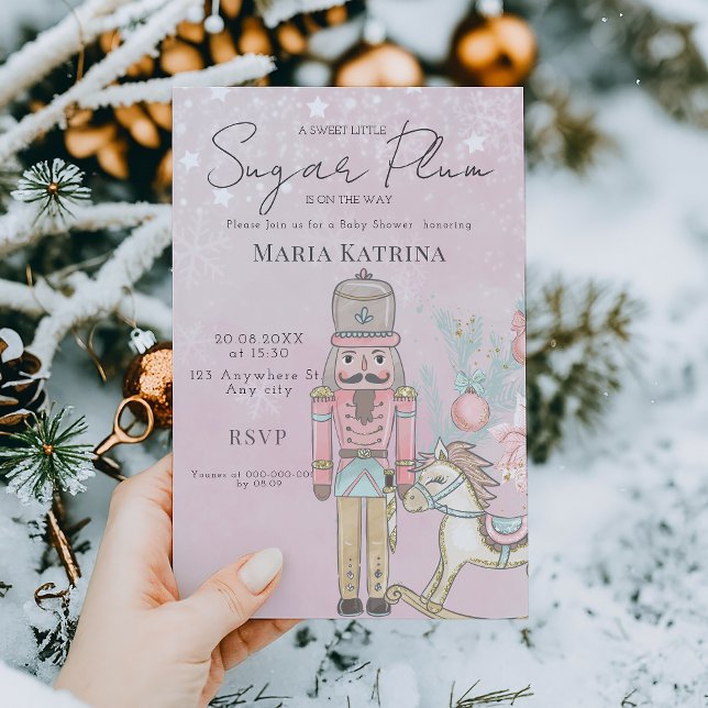 Convites chá de fraldas Pink Nutcracker de aquarela Natal (Criador carregado)