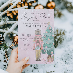 Convites chá de fraldas Pink Nutcracker de aquarela Natal