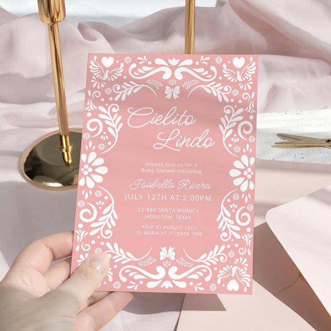 Convites Chá de fraldas Pink Papel Picado Mexicano (Criador carregado)