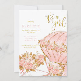 Convites Chá de fraldas Pink Peony Floral Balon Girl