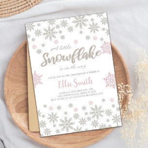 Convites Chá de fraldas Pink Silver Winter Personalizável