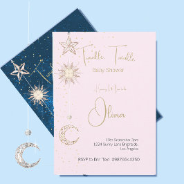 Convites Chá de fraldas Pink Stars Lua Twinkle