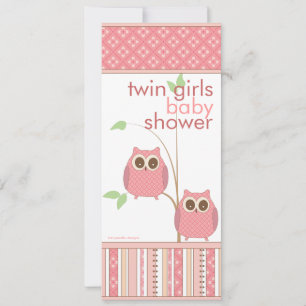 Convites Chá de fraldas PInk Twin Girls Baby Owl