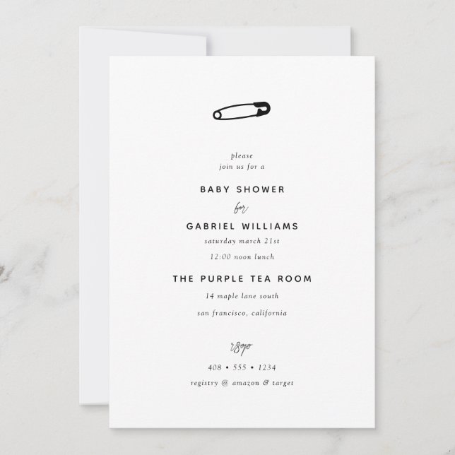 Convites Chá de fraldas | Pino de Segurança (Frente)