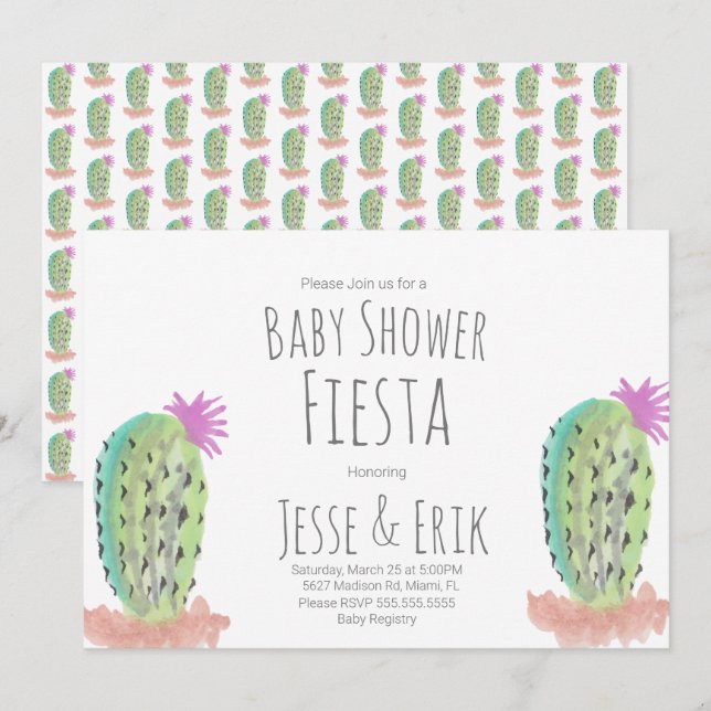 Convites Chá de fraldas Pintado Pintado Pelas Plantas De Ca (Frente/Verso)