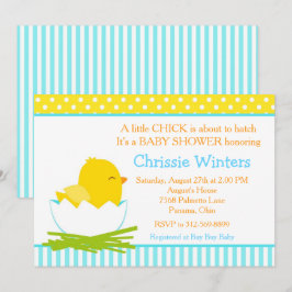 Convites Chá de fraldas Pintinho de Menino Azul e Amarelo