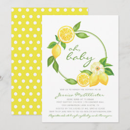 Convites Chá de fraldas Polkadot de Lemon Yellow Wreath Cit