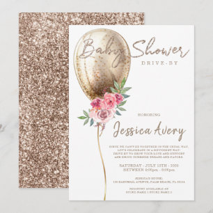 Convites Chá de fraldas Por Brilho De Balão De Beige De L