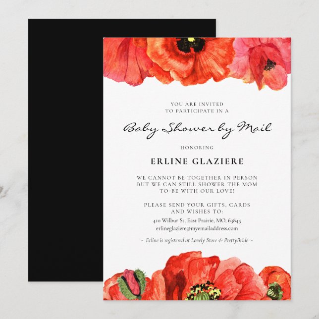 Convites Chá de fraldas por correio (Frente/Verso)