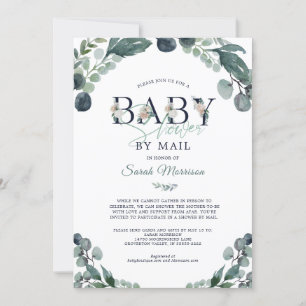 Convites Chá de fraldas por Mail Eucalyptus Greenery Marinh