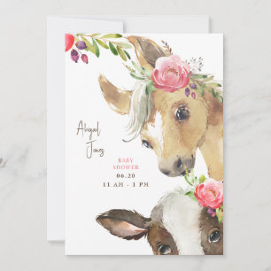 Convites Chá de fraldas Pôy Rosa Floral e Vaca II