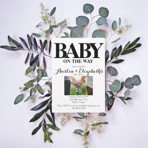 Convites Chá de fraldas preto branco neutro simples