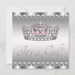 Convites Chá de fraldas preto cor-de-rosa Silver Tiara