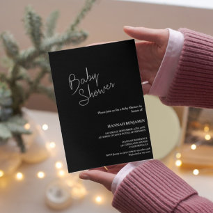 Convites Chá de fraldas preto e branco com escrita manual m