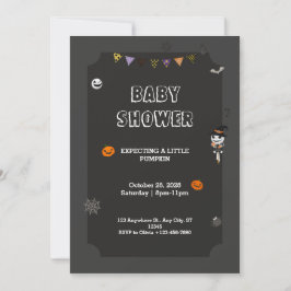 Convites Chá de fraldas Preto-Negro Maluco do Halloween