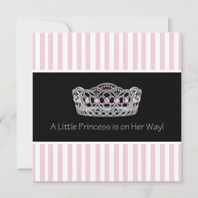 Convites Chá de fraldas preto rosa da Princesa Tiara (Frente)