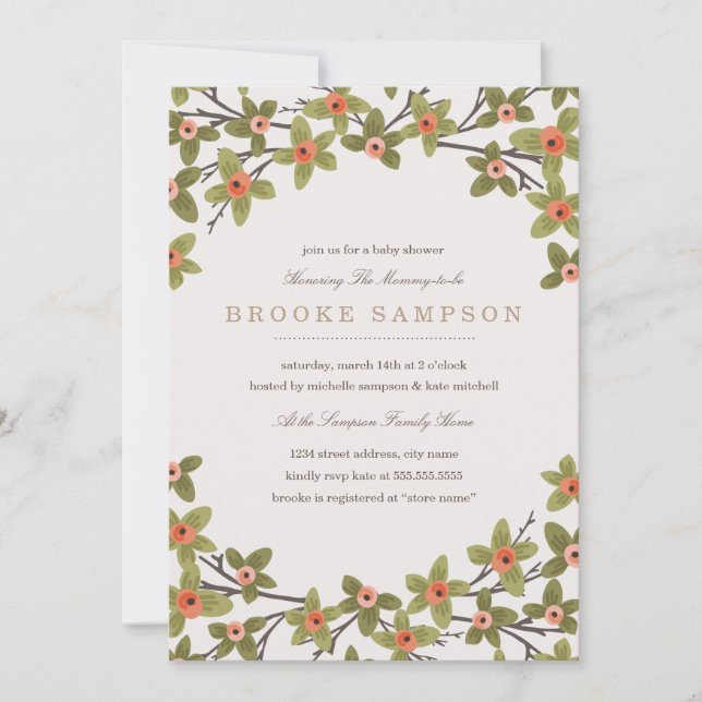 Convites Chá de fraldas primavera Buds (Frente)