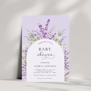 Convites Chá de fraldas primavera Lavanda Arco Floral Roxo