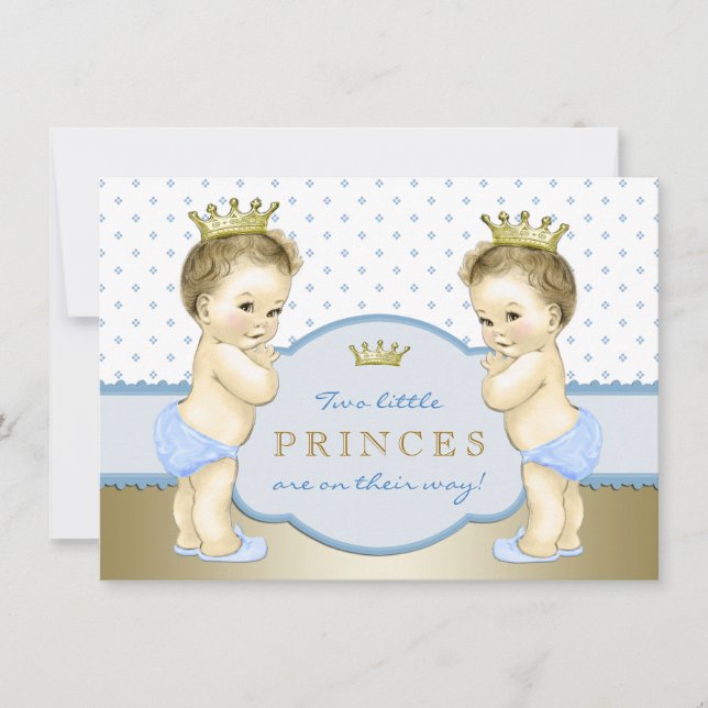 Convites Chá de fraldas Prince Twin Boy (Frente)