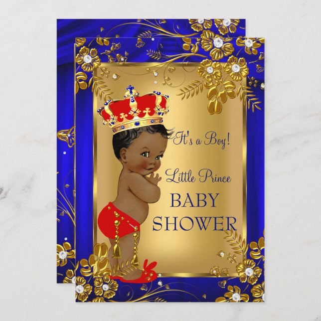 Convites Chá de fraldas Príncipe Americano Dourado DD1 (Frente/Verso)