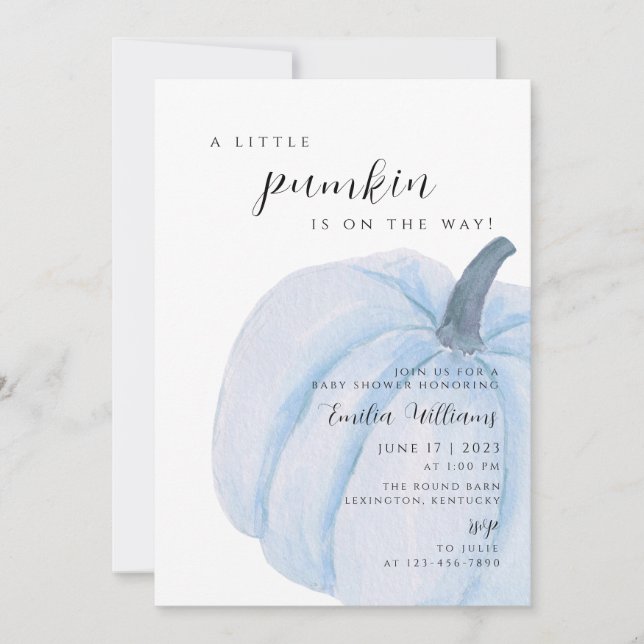 Convites chá de fraldas Pumpkin azul (Frente)