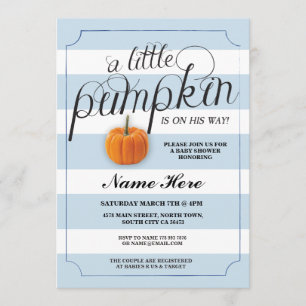 Convites Chá de fraldas Pumpkin Blue Boy Stripe Convidar
