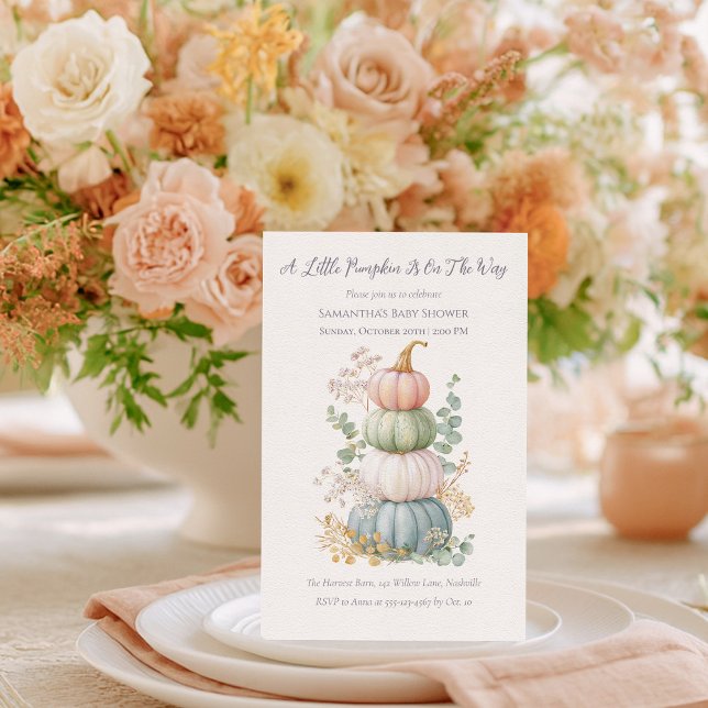 Convites Chá de fraldas Pumpkin de Folha de Pastel (Criador carregado)