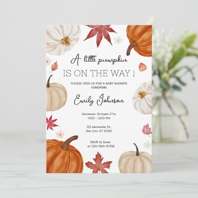 Convites Chá de fraldas Pumpkin de queda personalizado (Em pé/Frente)