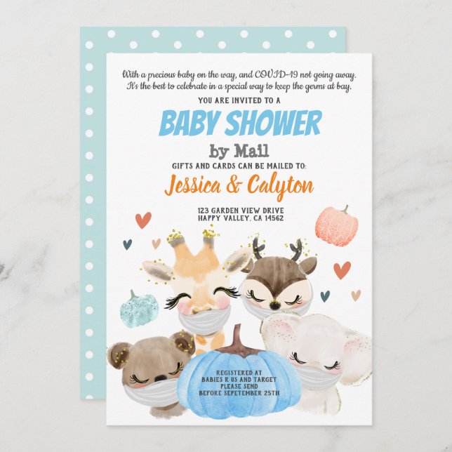 Convites Chá de fraldas Pumpkin Por Mail Woodland Animal (Frente/Verso)