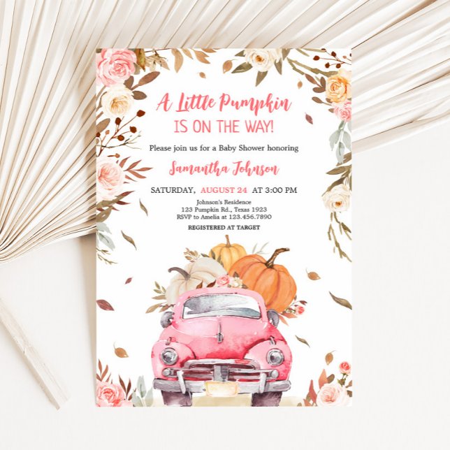 Convites Chá de fraldas Pumpkin Pumpkin Flecha (Truck Pumpkin Baby Shower Invitation
)