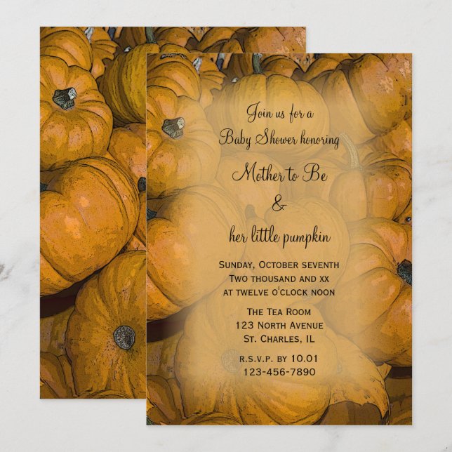 Convites Chá de fraldas Pumpkins Laranja (Frente/Verso)