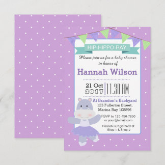 Convites Chá de fraldas Purple Ballerina Hippo